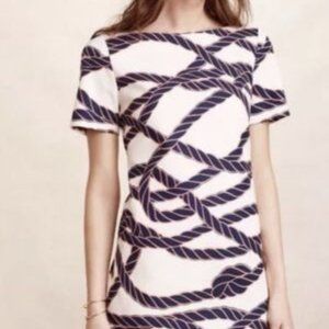 NWT Anthropologie Maeve Nautical Rope Print Bow-Back Shift Mini Dress, Size 6